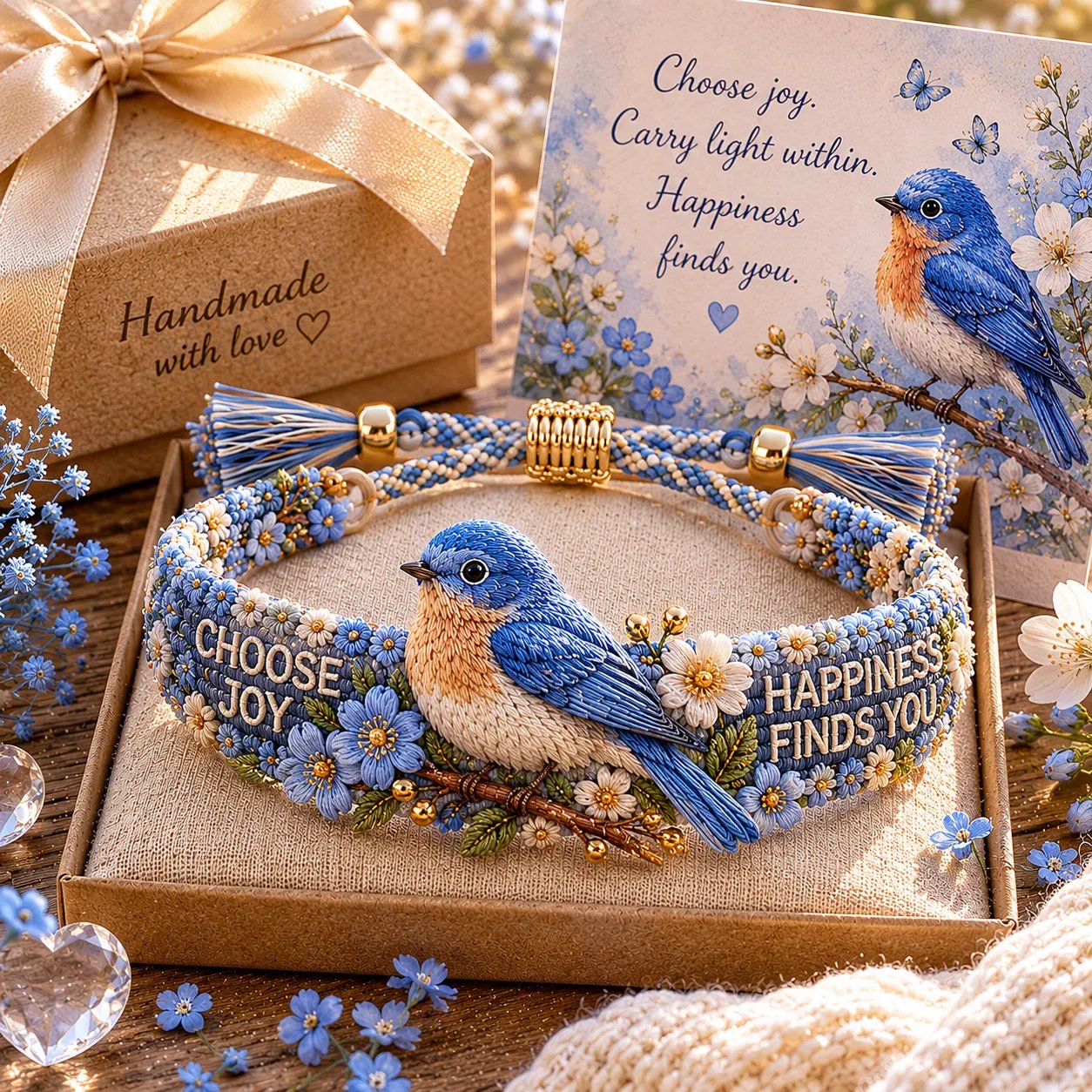 🔥💙Collectie handgemaakte armbanden met geborduurde vogels