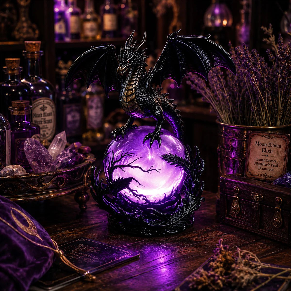 🔮Gotische draak LED-kristallenbollamp voor een donkere, sfeervolle inrichting.