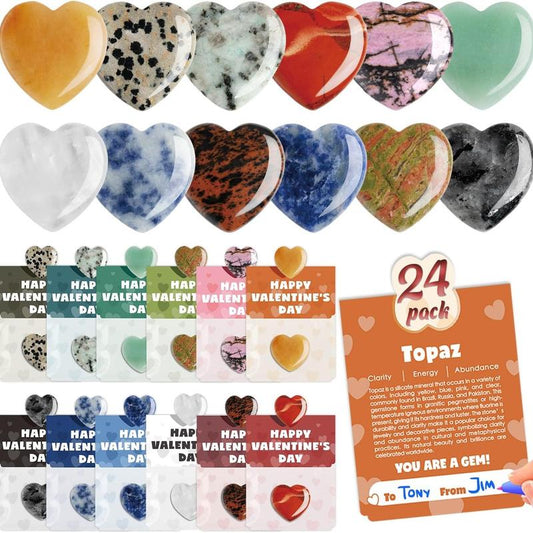 💘Valentijnsdag edelsteen cadeaus voor kinderen en volwassenen🎁 24-pack voorgevulde kaarten met hartvormige edelstene