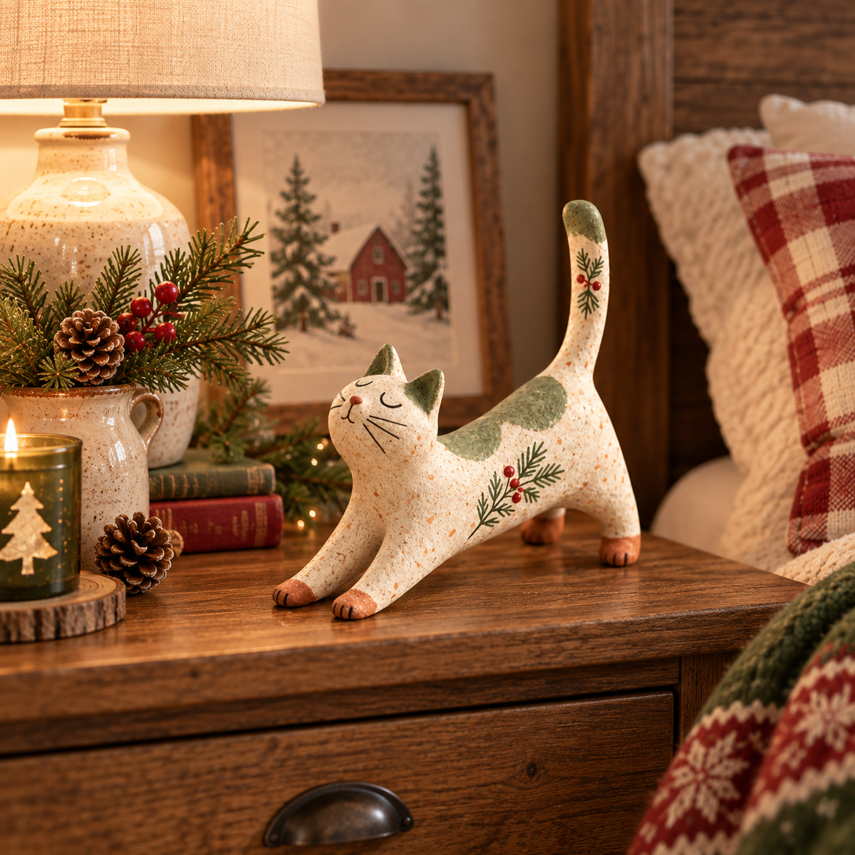 🐈🎄 Kerstfiguurtje van een boskat – een knus vriendje uit het bos voor je kerstinterieur