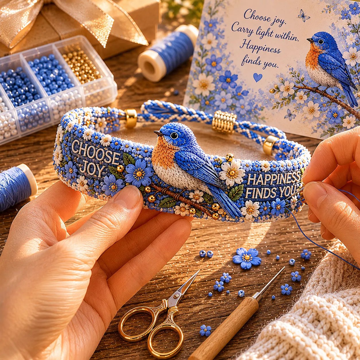 🔥💙Collectie handgemaakte armbanden met geborduurde vogels