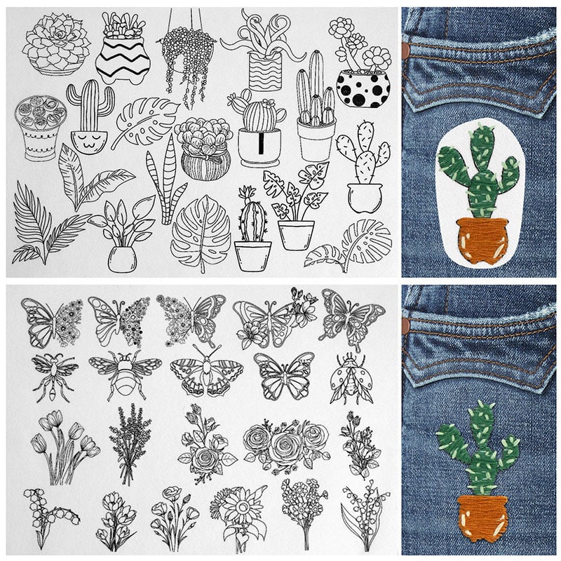 🌸Bloemenlijnen Ontworpen bloemenrandpatronen Borduurpatronen – Stick & Stitch voor beginners