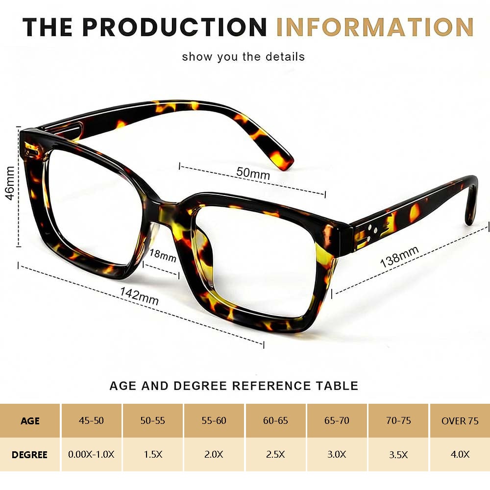 👓3-pack leesbrillen met schildpadmontuur - Blauwlichtfilterende oversized vierkante leesbri