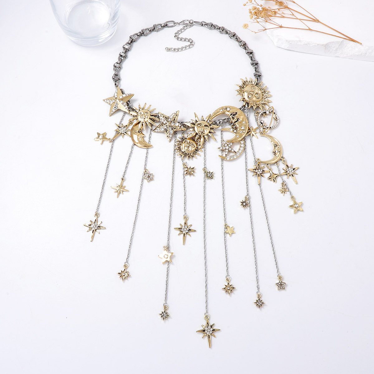 🔥LAATSTE DAG UITVERKOOP - ☀️Sun Moon Stars Multi Pendant Tassel Necklace🌙