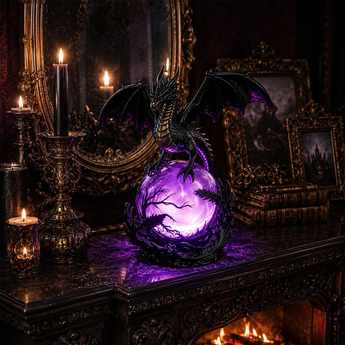 🔮Gotische draak LED-kristallenbollamp voor een donkere, sfeervolle inrichting.
