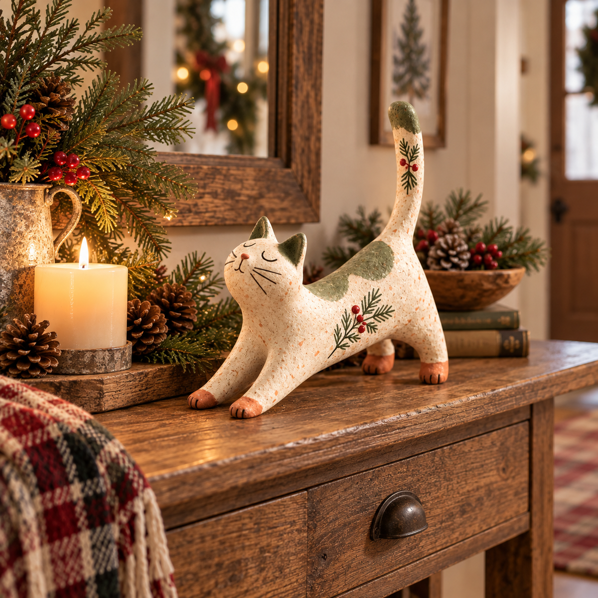 🐈🎄 Kerstfiguurtje van een boskat – een knus vriendje uit het bos voor je kerstinterieur