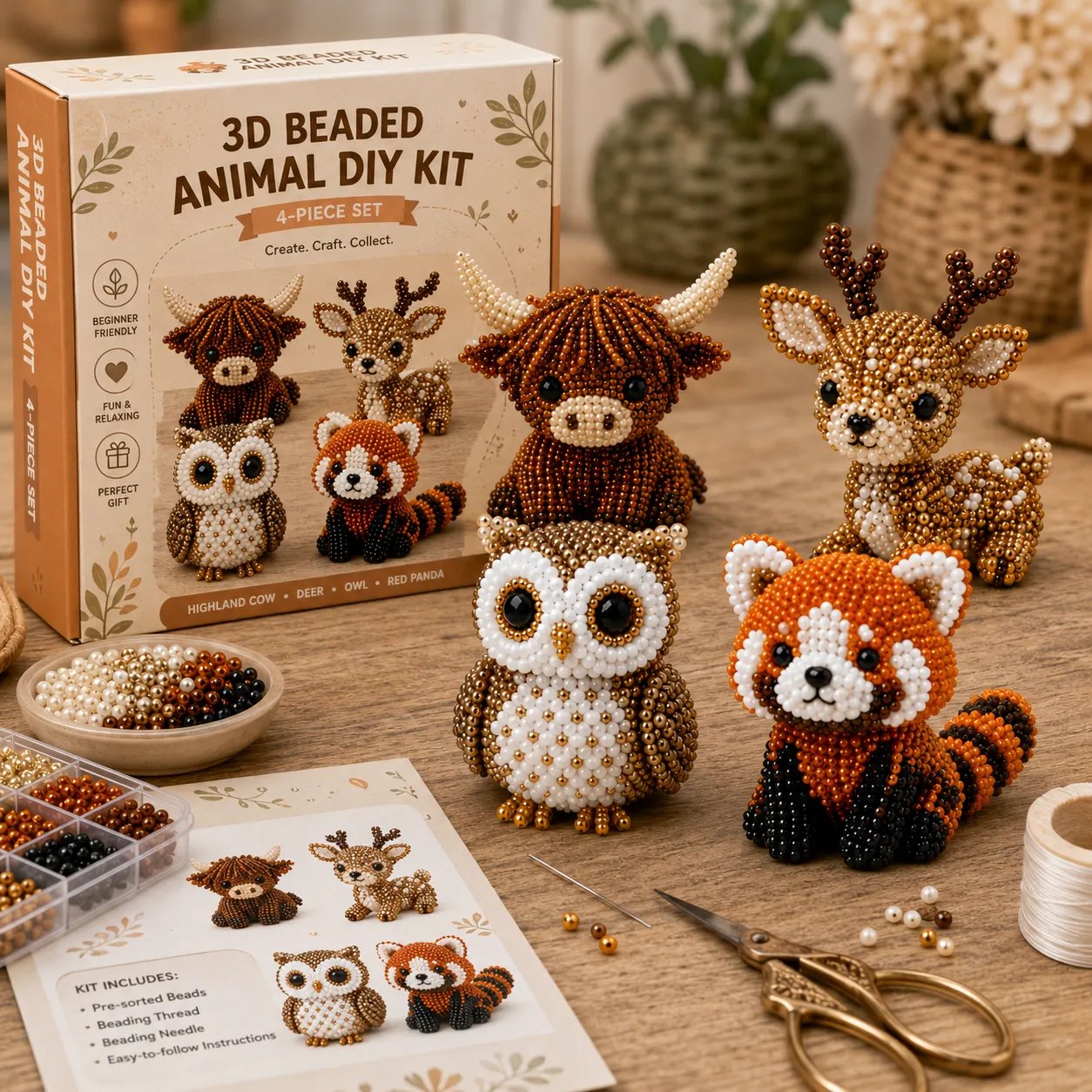 🧵✨ Miniatuur 3D kralen dieren doe-het-zelf set