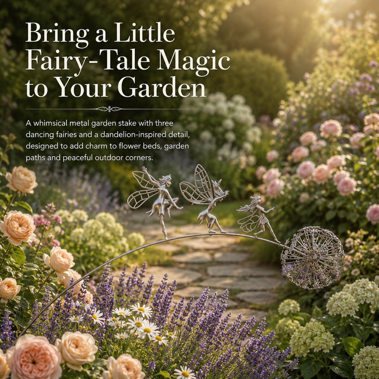Tuinsteker met dansende feeën – Een vleugje magie tussen de bloemen 🧚✨