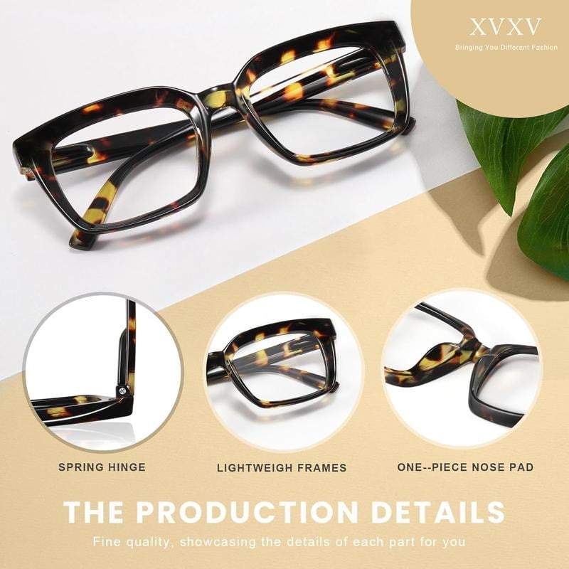 👓Set van 3 leesbrillen met schildpadmotief – Extra grote vierkante leesbrillen die blauw licht blokkeren