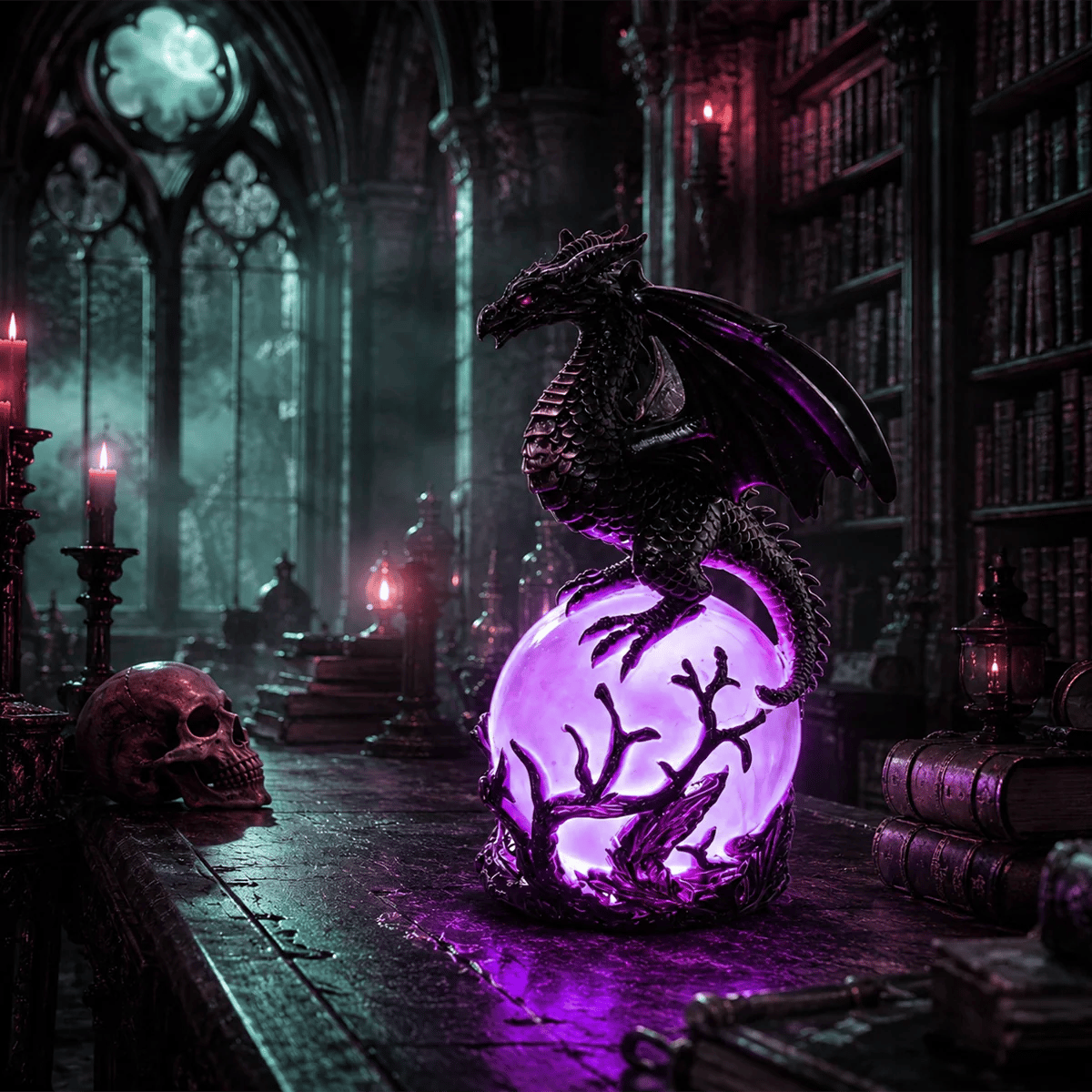 🔮Gotische draak LED-kristallenbollamp voor een donkere, sfeervolle inrichting.
