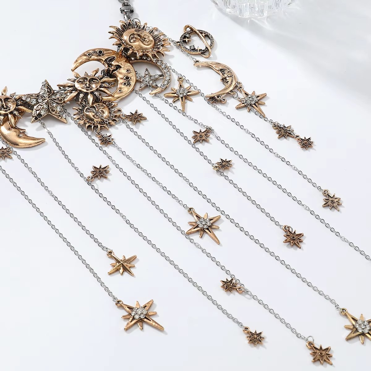 🔥LAATSTE DAG UITVERKOOP - ☀️Sun Moon Stars Multi Pendant Tassel Necklace🌙