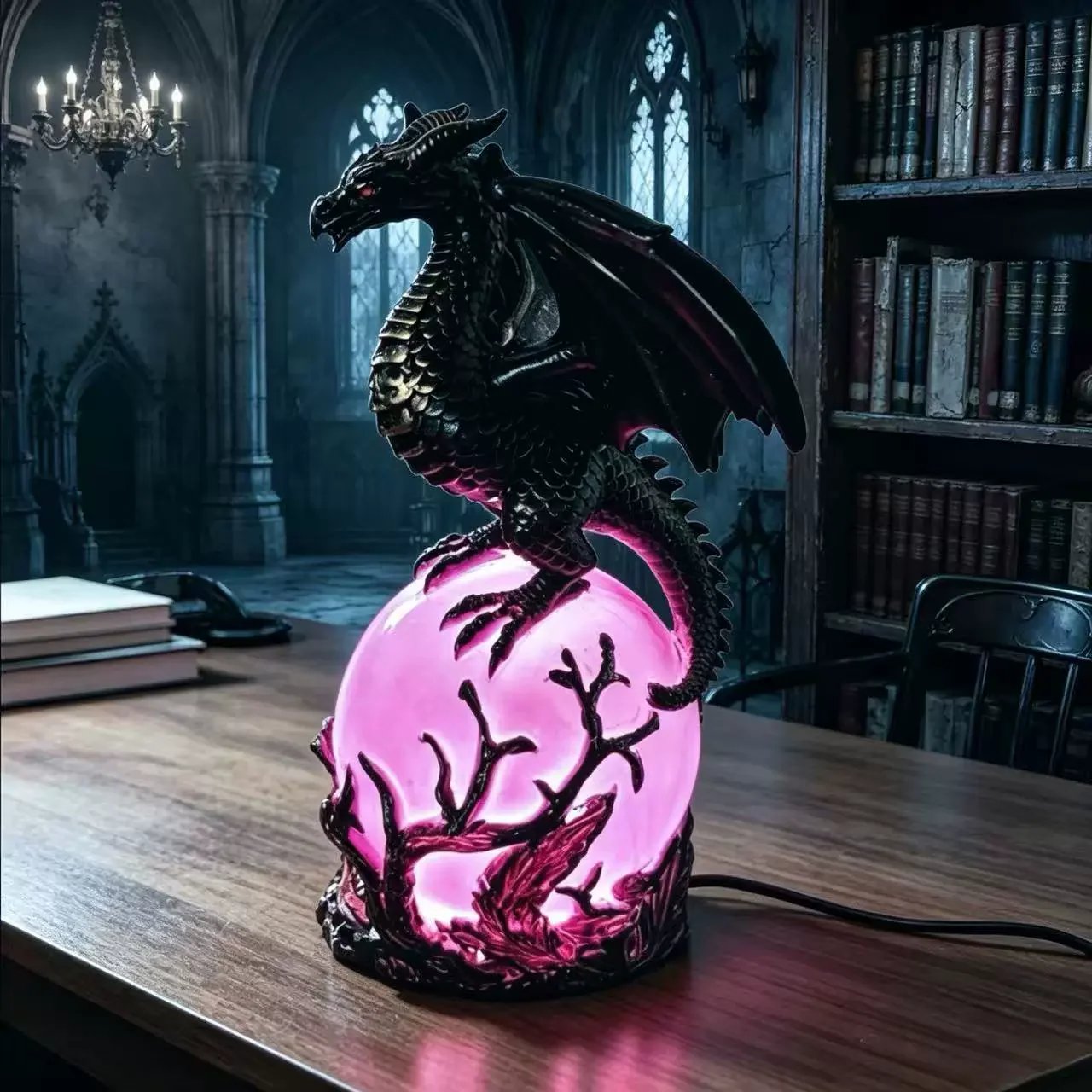 🔮Gotische draak LED-kristallenbollamp voor een donkere, sfeervolle inrichting.