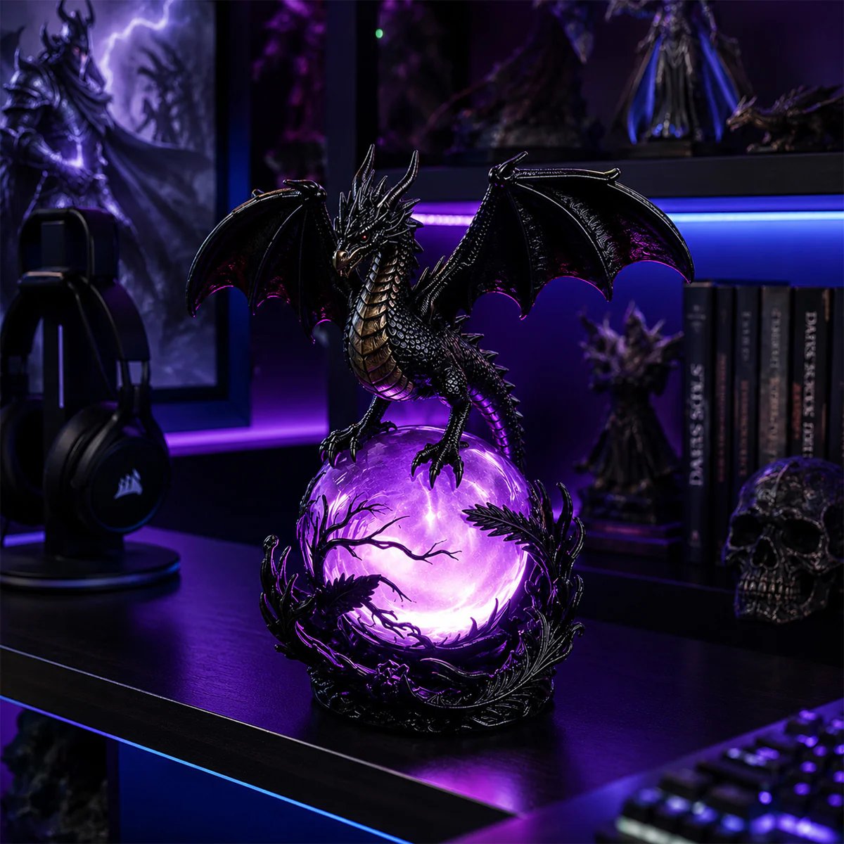 🔮Gotische draak LED-kristallenbollamp voor een donkere, sfeervolle inrichting.