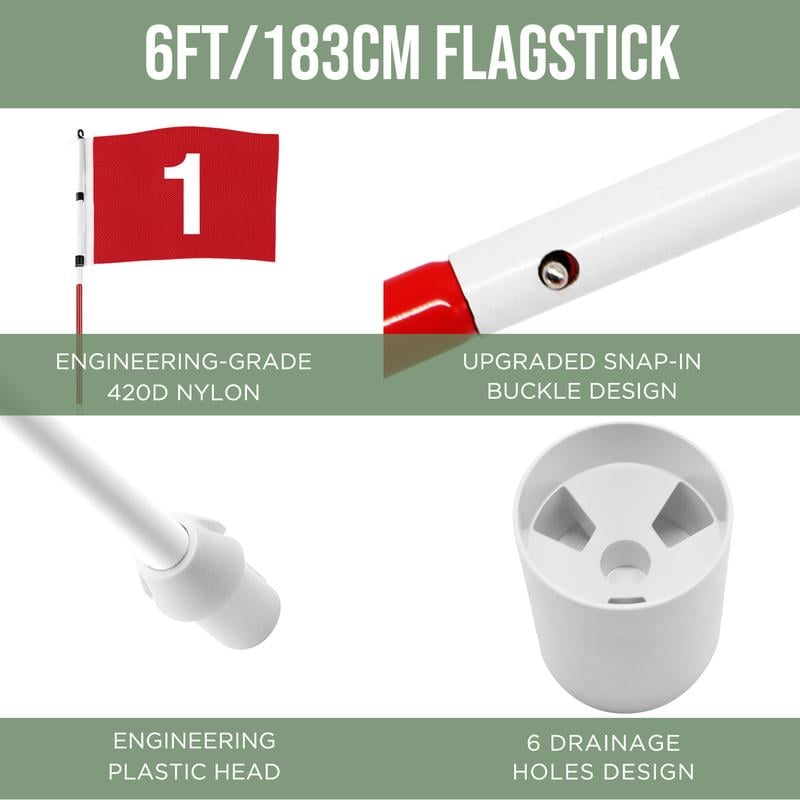 Golfvlaggenstok van 1,80 meter, draagbaar ontwerp met vijf secties voor oefenen op de puttinggreen in de achtertuin.