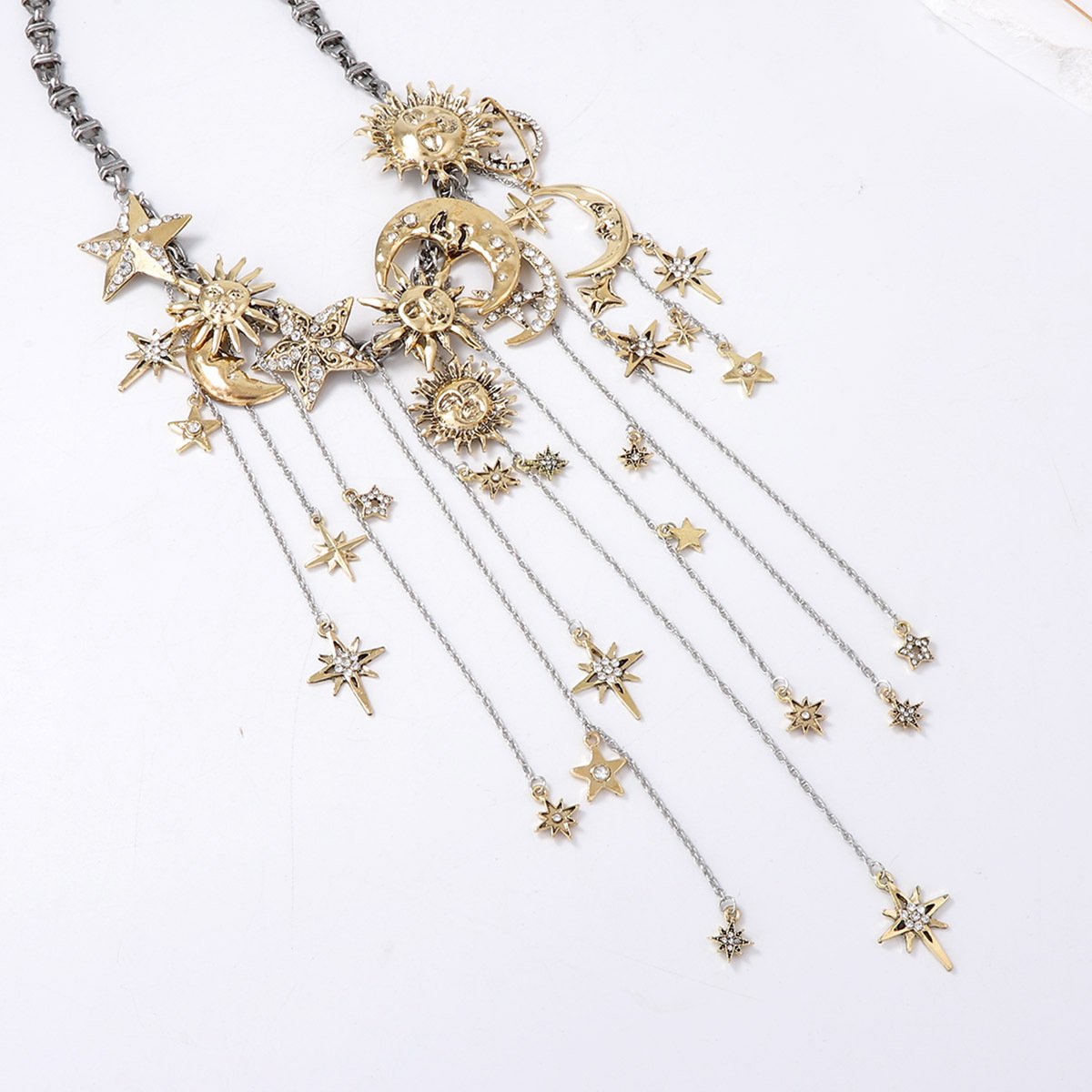 🔥LAATSTE DAG UITVERKOOP - ☀️Sun Moon Stars Multi Pendant Tassel Necklace🌙