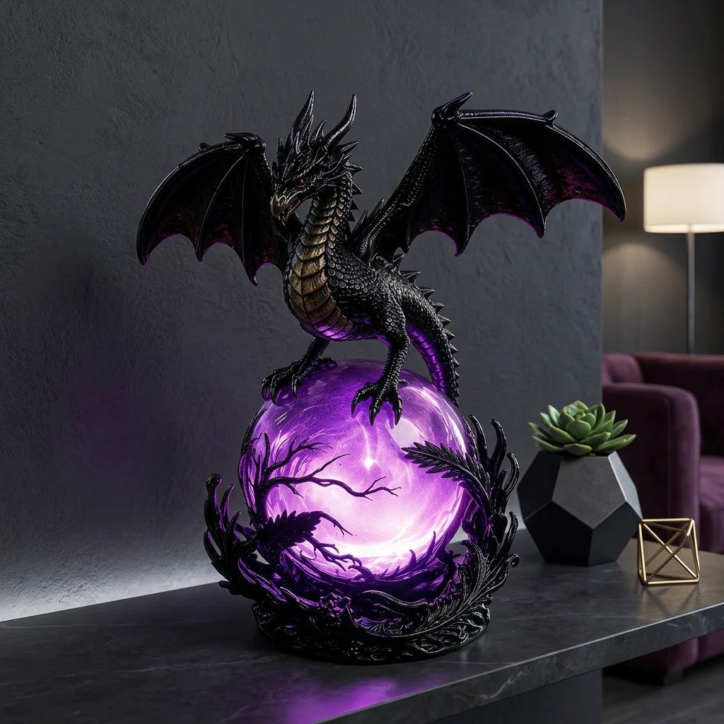 🔮Gotische draak LED-kristallenbollamp voor een donkere, sfeervolle inrichting.