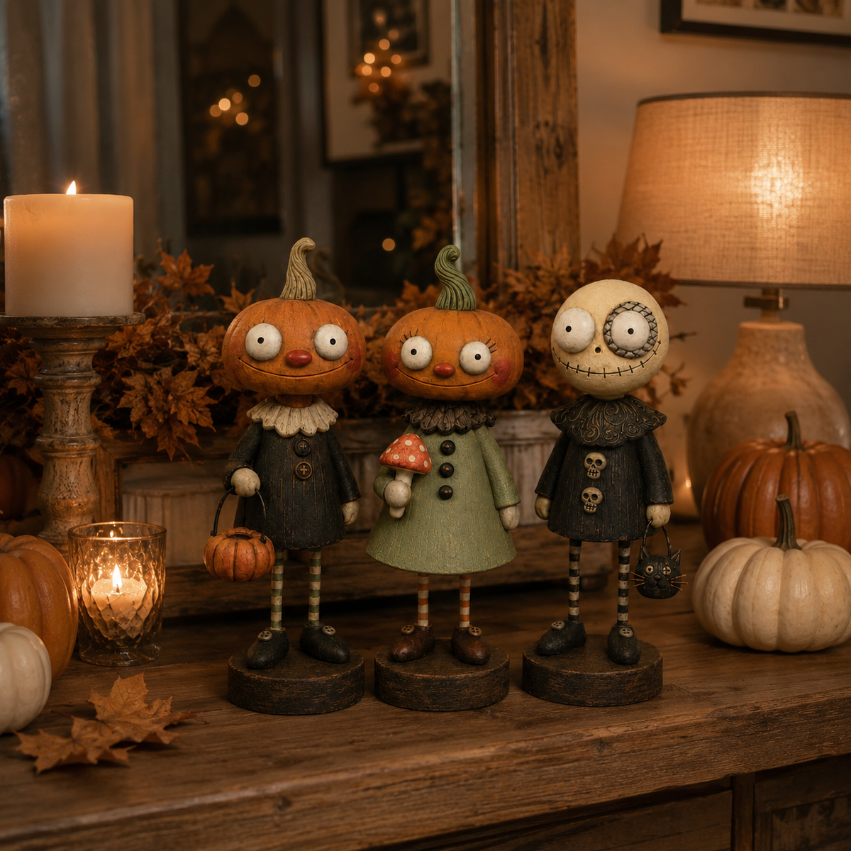 🎃Primitieve pompoenvriendjes – Vintage Halloween-beeldjescollectie