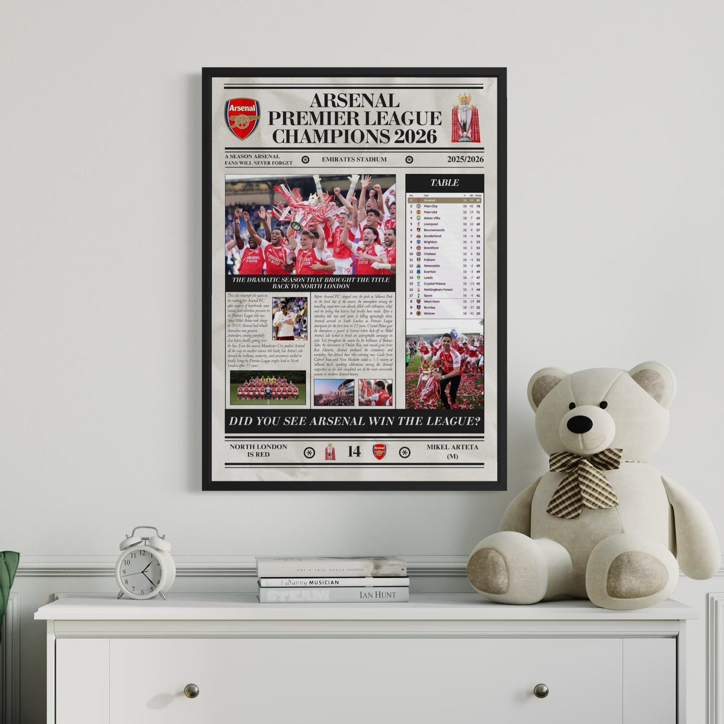 Arsenal Premier League-kampioen 2026 - Poster in krantenstijl