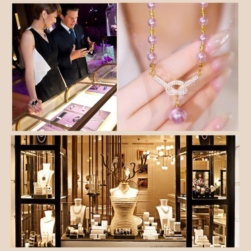 👸Hoogwaardige paarse parelketting met diamanten✨