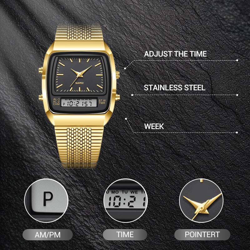 💥💥LIEBIG Roman Retro Dual System Multifunctioneel Digitaal Sporthorloge