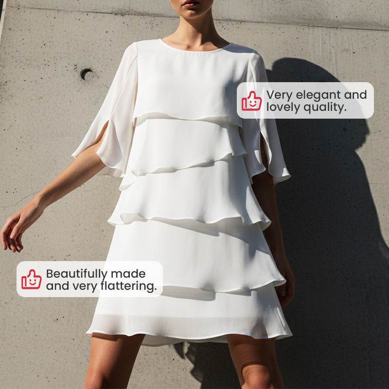 🎁 Elegante damesjurk met gelaagde ruche-mouwen – Moeiteloze stijl voor elke gelegenheid 💃