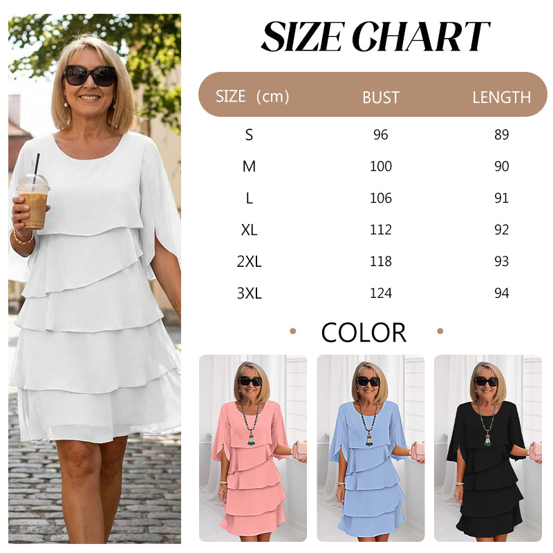 🎁 Elegante damesjurk met gelaagde ruche-mouwen – Moeiteloze stijl voor elke gelegenheid 💃