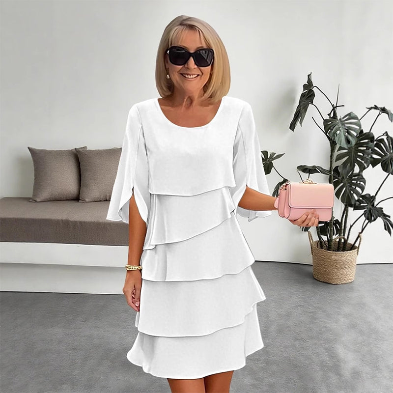 🎁 Elegante damesjurk met gelaagde ruche-mouwen – Moeiteloze stijl voor elke gelegenheid 💃
