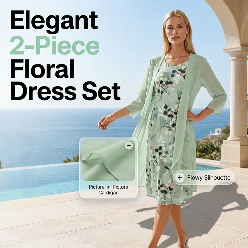 🏆LAATSTE DAG MET 50% KORTING🔥 Elegante chiffon jurk en vest 2-delige set voor dames | Gratis verzending