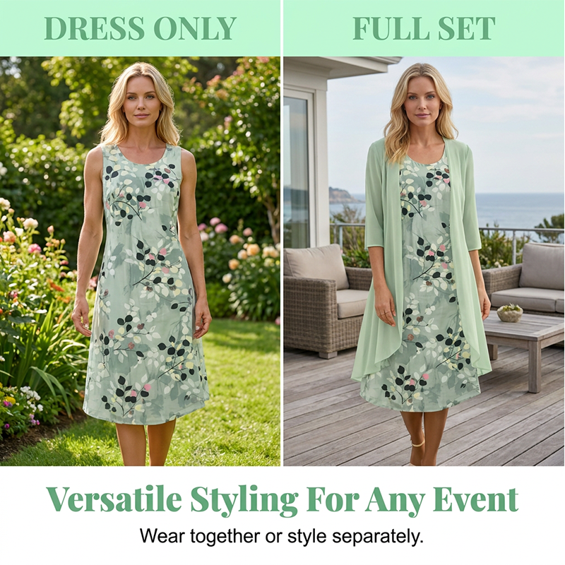 🏆LAATSTE DAG MET 50% KORTING🔥 Elegante chiffon jurk en vest 2-delige set voor dames | Gratis verzending