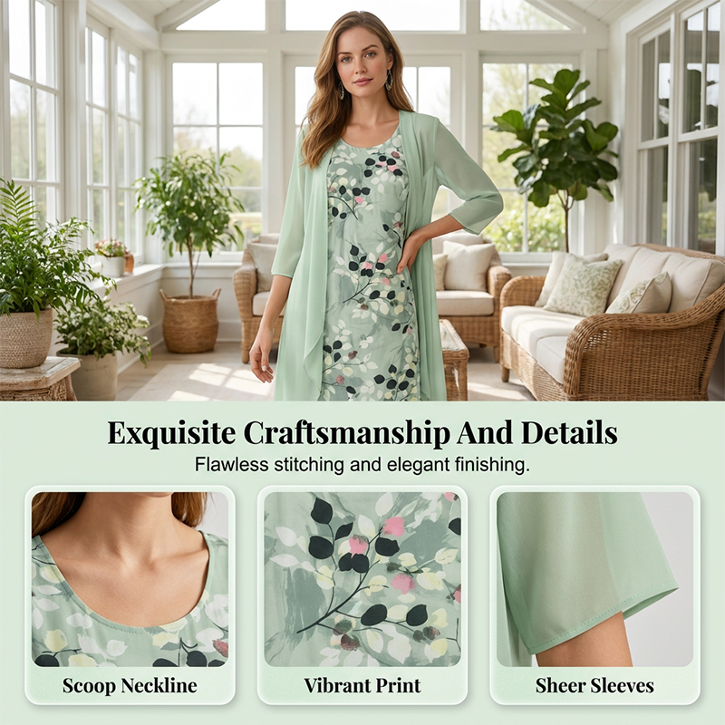 🏆LAATSTE DAG MET 50% KORTING🔥 Elegante chiffon jurk en vest 2-delige set voor dames | Gratis verzending