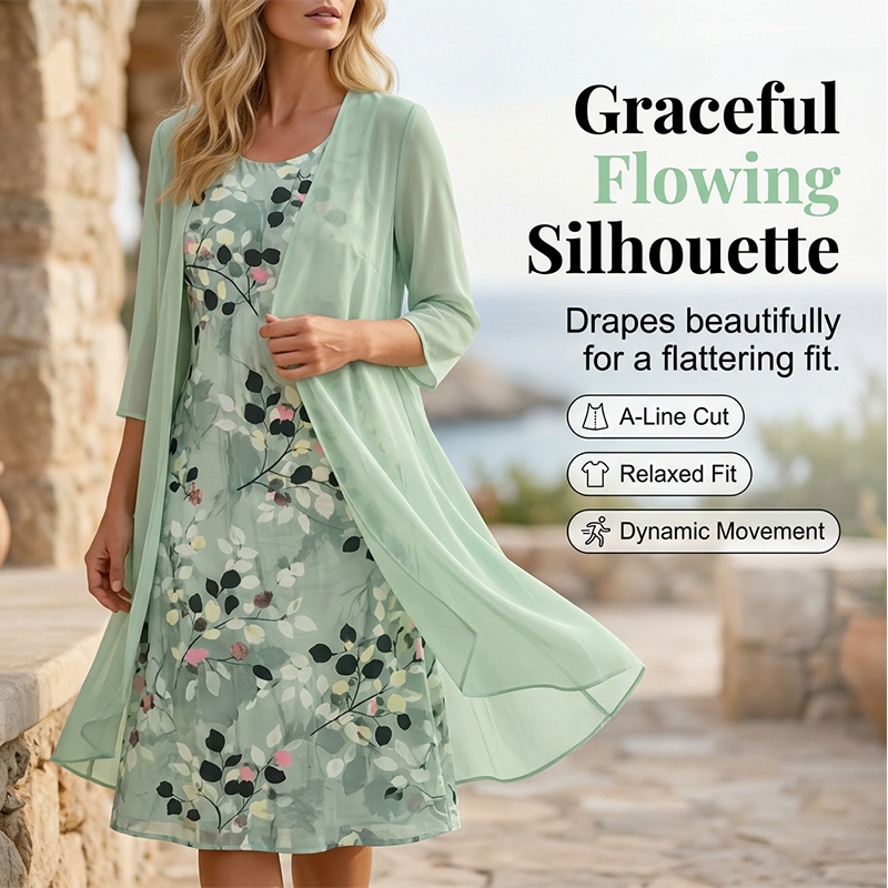 🏆LAATSTE DAG MET 50% KORTING🔥 Elegante chiffon jurk en vest 2-delige set voor dames | Gratis verzending