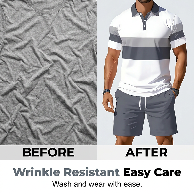 Tweedelig herenpak bestaande uit shirt en short – Digitale print, sportieve pasvorm, kreukvrij ✨