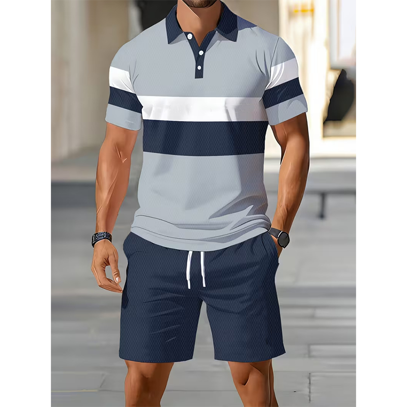 Tweedelig herenpak bestaande uit shirt en short – Digitale print, sportieve pasvorm, kreukvrij ✨