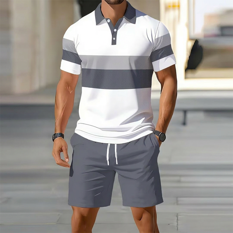 Tweedelig herenpak bestaande uit shirt en short – Digitale print, sportieve pasvorm, kreukvrij ✨