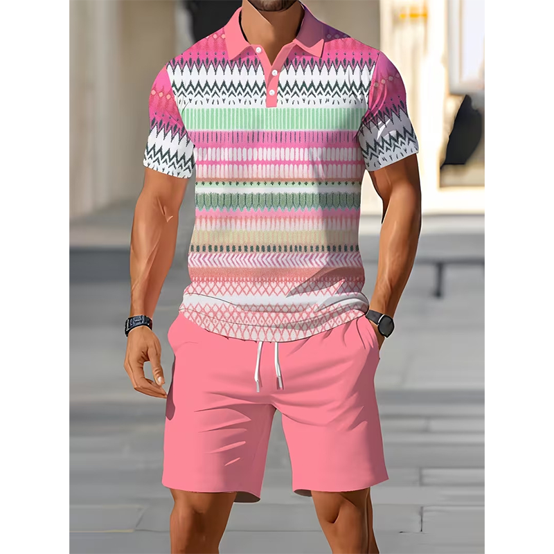Tweedelig herenpak bestaande uit shirt en short – Digitale print, sportieve pasvorm, kreukvrij ✨