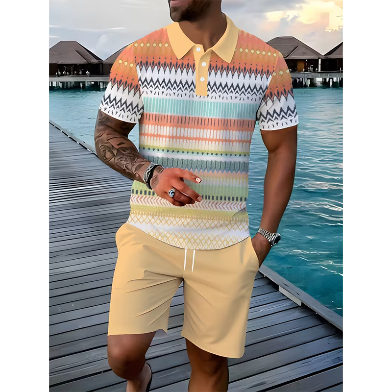 Tweedelig herenpak bestaande uit shirt en short – Digitale print, sportieve pasvorm, kreukvrij ✨