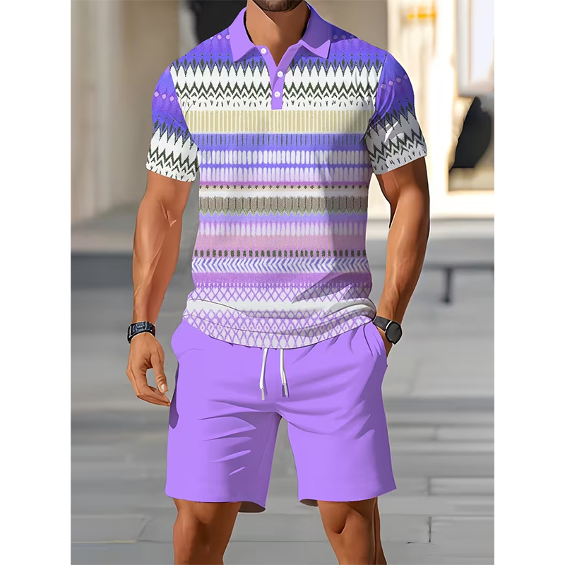 Tweedelig herenpak bestaande uit shirt en short – Digitale print, sportieve pasvorm, kreukvrij ✨