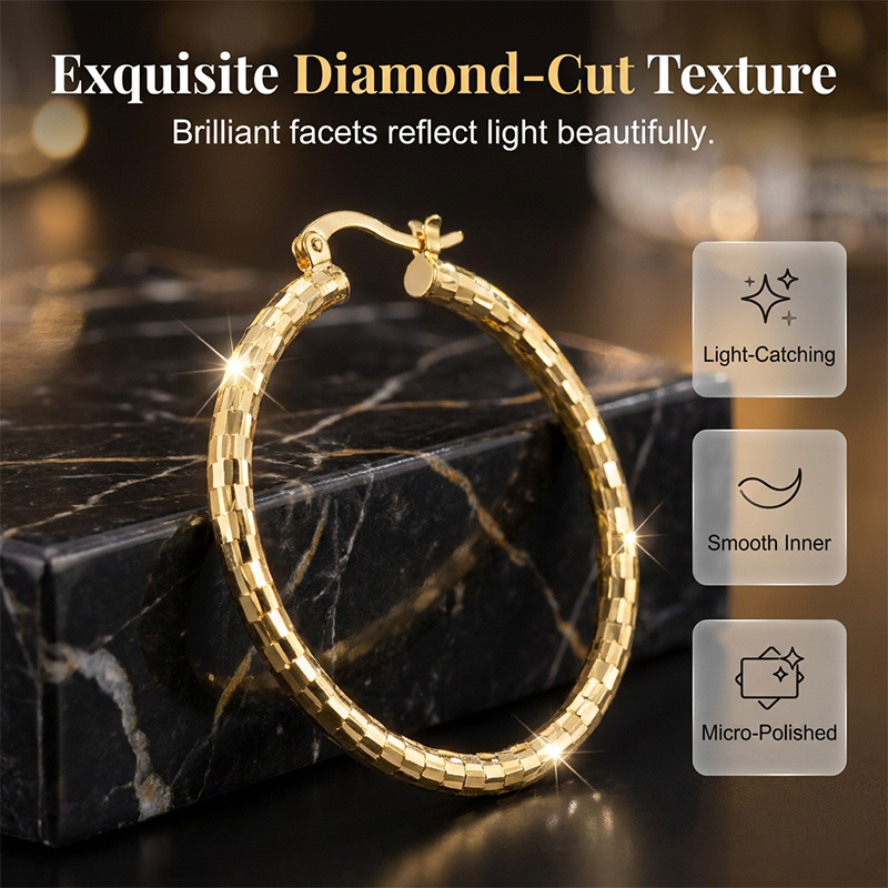 💫💥 Minimalistische oorringen met textuur voor dames – diamantgeslepen, kliksluiting, dagelijkse glans ✨