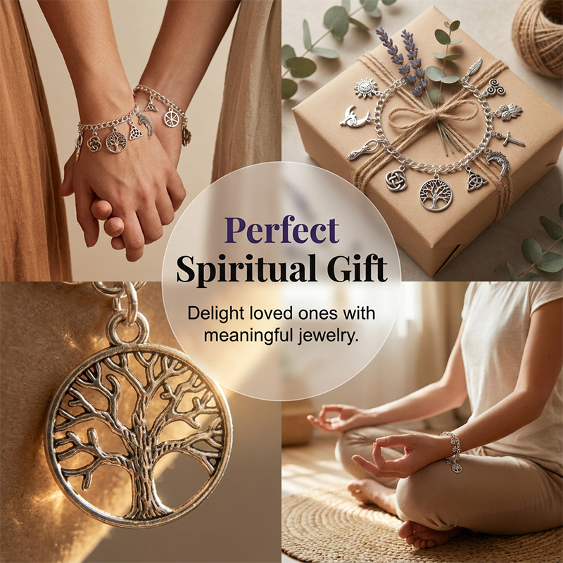 📿 TIJDELIJK 50% KORTING! ✨ Vintage Pagan bedelarmband – Spirituele symbolen, antiek zilver, Boheemse stijl 🌙