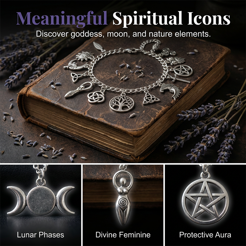📿 TIJDELIJK 50% KORTING! ✨ Vintage Pagan bedelarmband – Spirituele symbolen, antiek zilver, Boheemse stijl 🌙